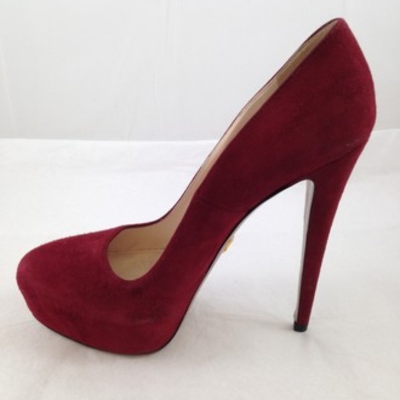 Suede Red Prada Pumps - Picture 2 of 8